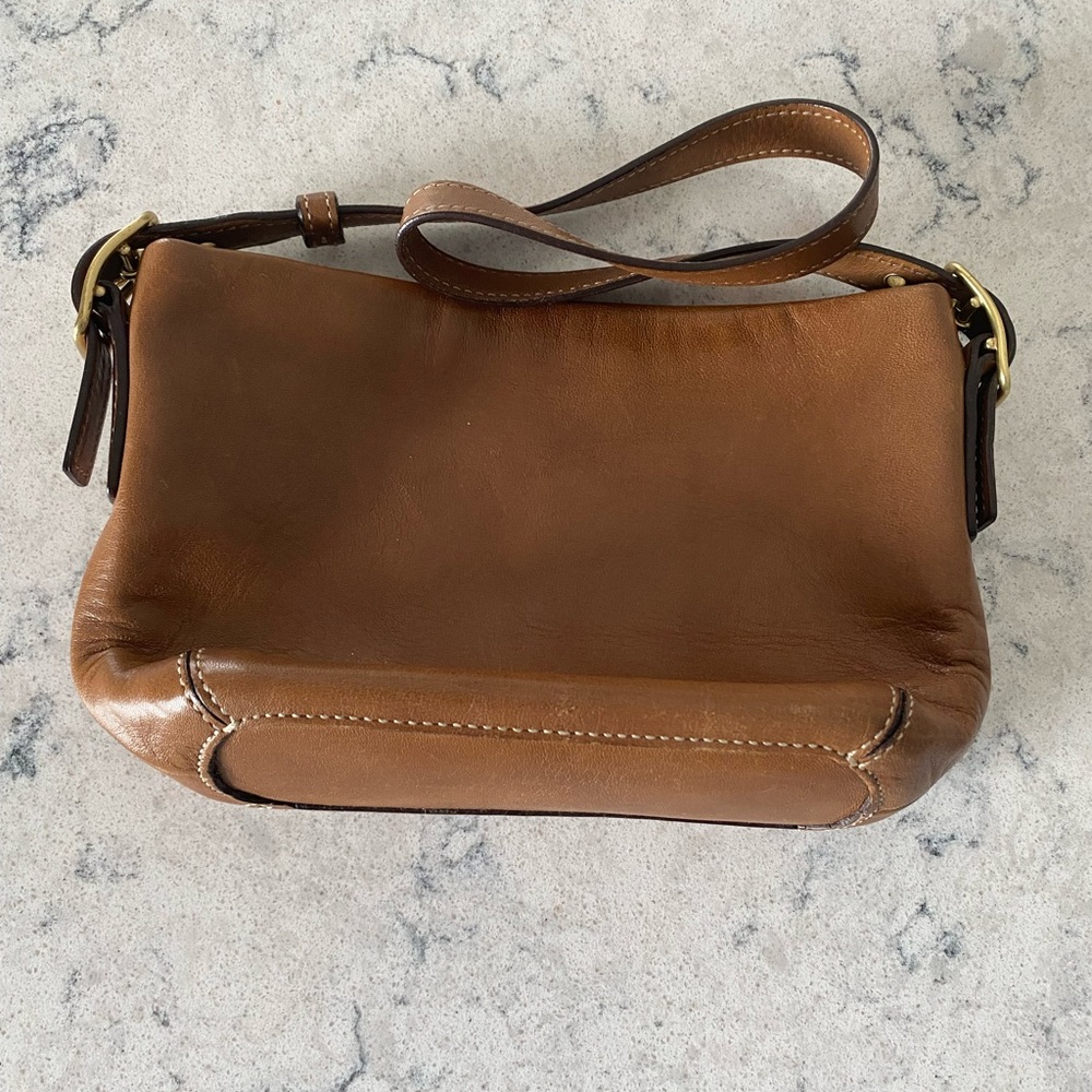Vintage Coach Bag Brown Leather Classic C Print Lining Original Dust Bag - Picture 5 of 14
